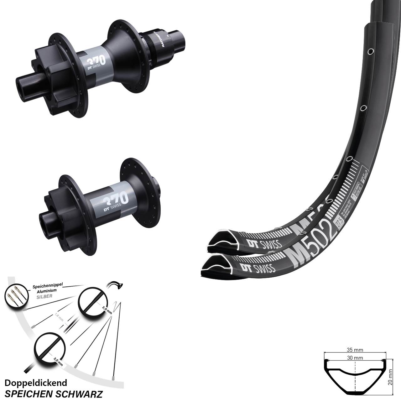 DT Swiss M 502-370 29 Zoll Disc Laufrad-Satz 15x100 12x142 SRAM XD
