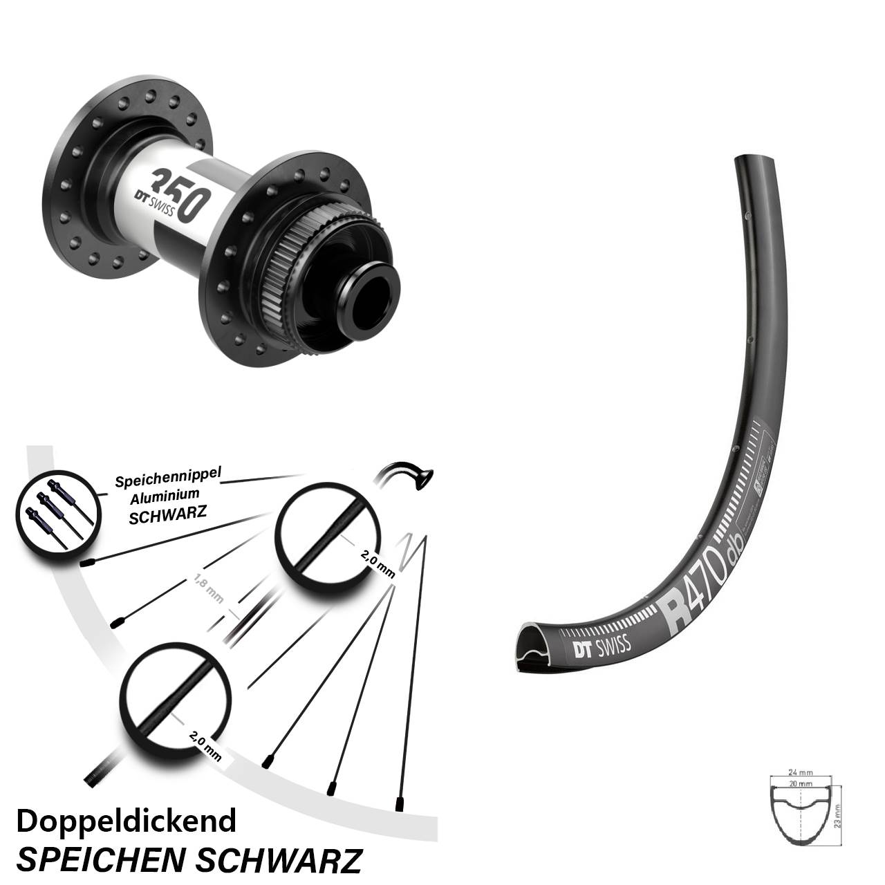 Laufrad 28 Zoll DT Swiss R 470 Disc-350 12x100 Centerlock