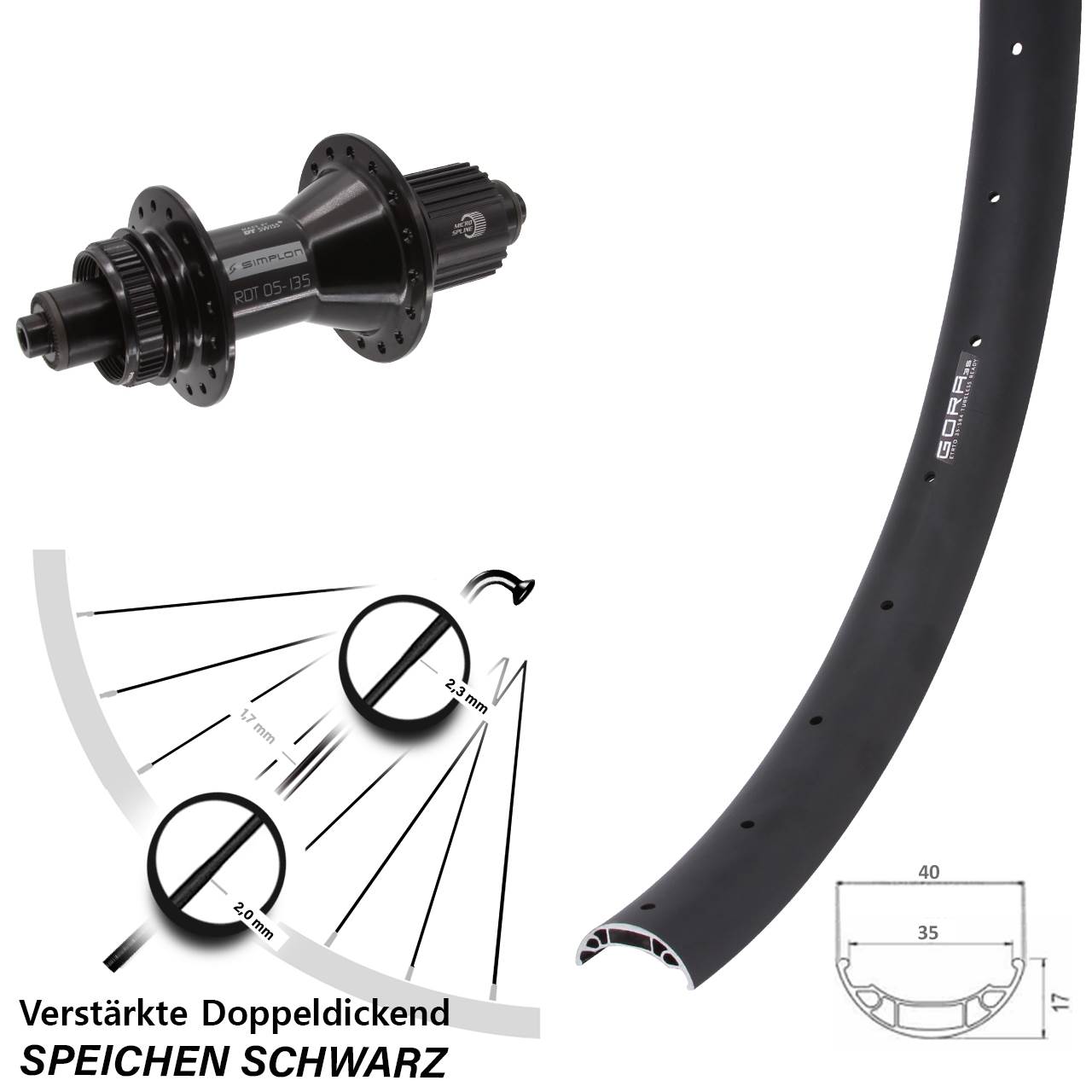 Disc Laufrad 27,5 Zoll Gora 35 DT Swiss 370 Hybrid Shimano Micro Spline QR