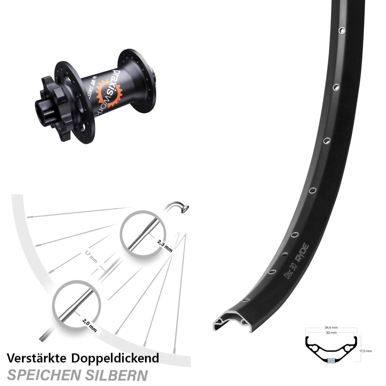 Ryde Disc 30 DT Swiss 350 SL 29 Zoll Vorderrad 6-Loch 15x100