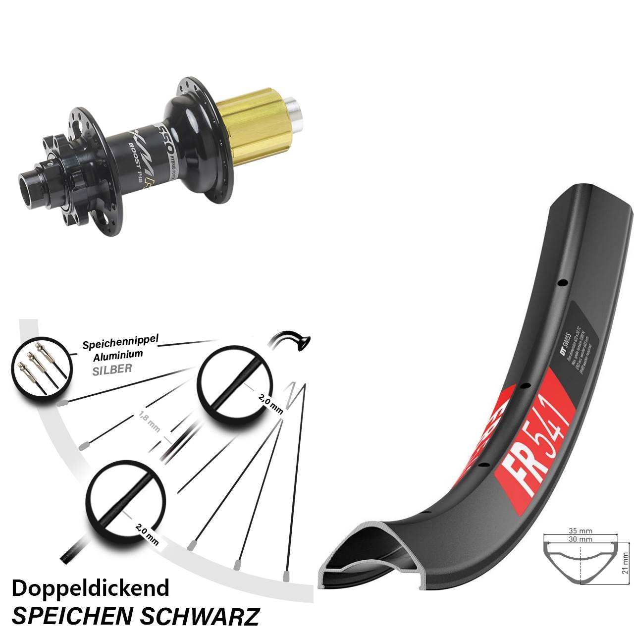 DT Swiss FR 541 Miche XMH 550 27,5 Zoll 6-Loch Hinterrad 12x148 Boost 8-11 fach