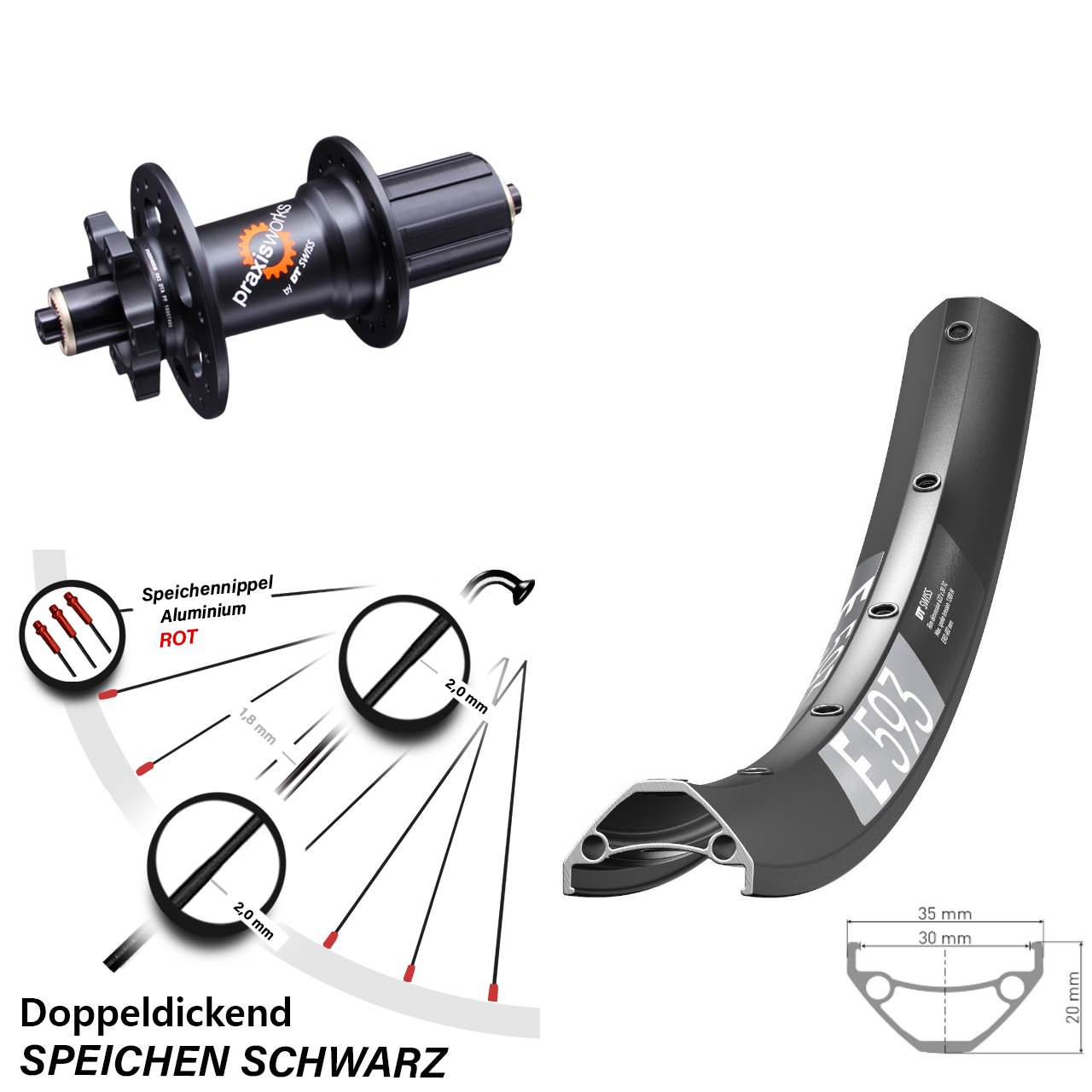 Disc Hinterrad 27,5 Zoll DT Swiss E593-350 8-11 fach für Schnellspanner
