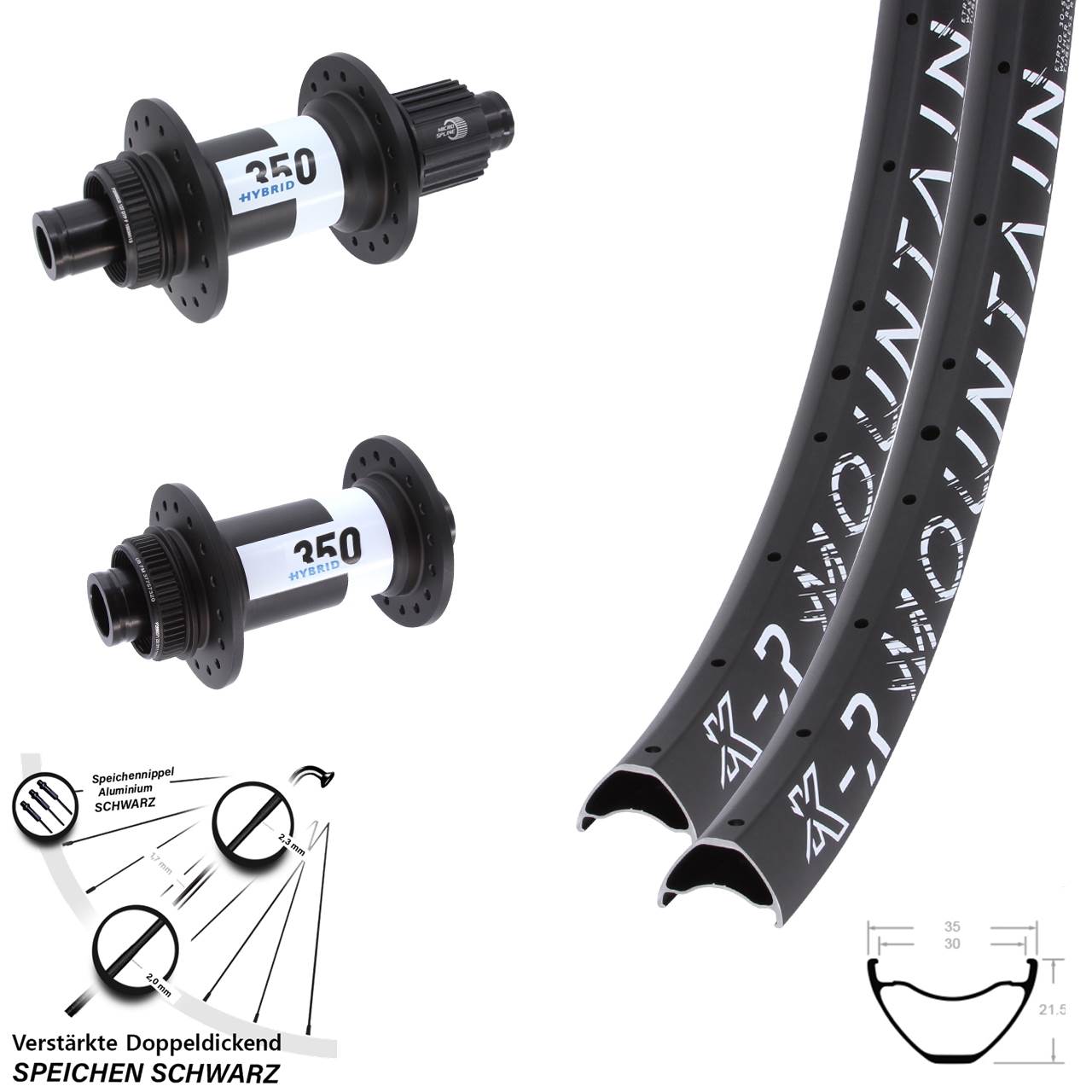 27,5 Zoll KX-R Mountain DT Swiss Hybrid 350 Laufradsatz Disc Boost Micro Spline