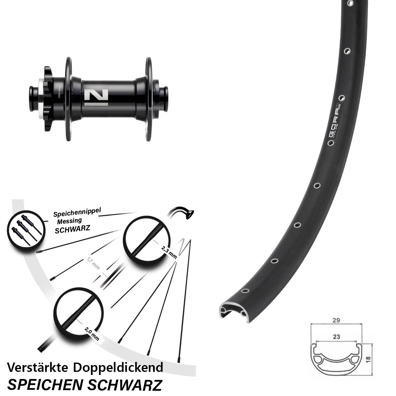 Vorderrad 6-Loch 29 Zoll Gora 23 Novatec D041 15x110 Boost