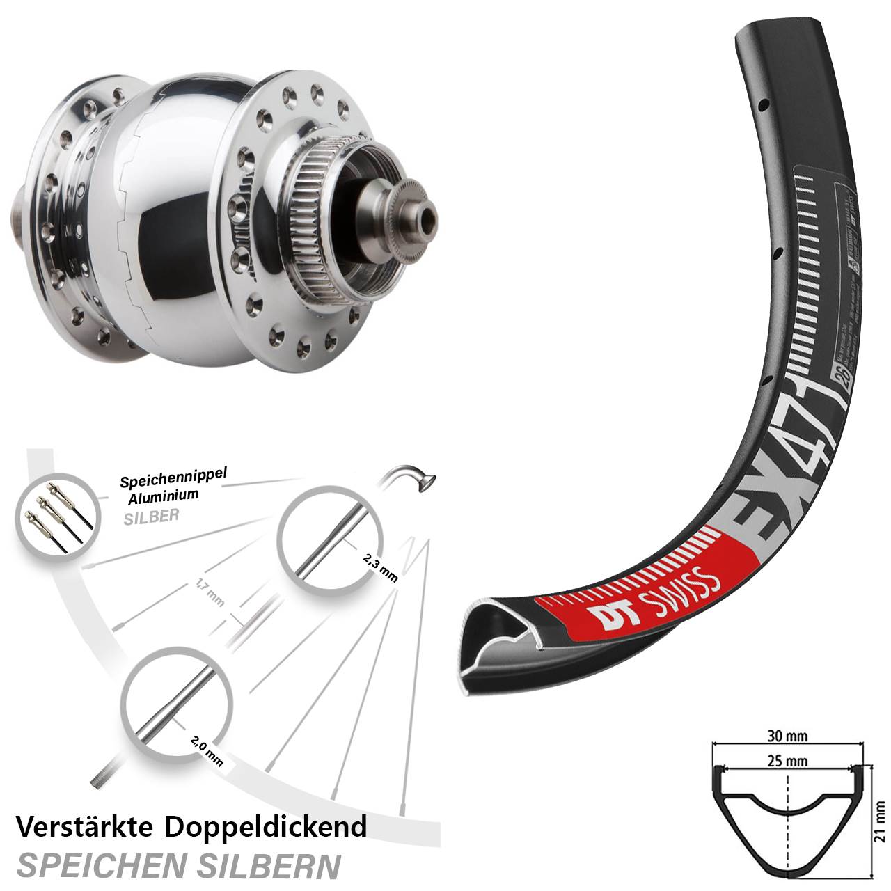 27,5 Zoll DT Swiss EX471 SONdelux Disc Nabendynamolaufrad QR