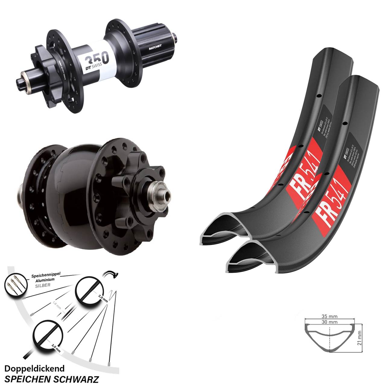 27,5 Zoll DT Swiss FR541 350 HG SON 28 Disc Laufradsatz 5x100/135