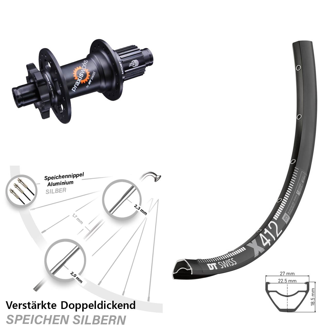 DT Swiss X412 350 28 Zoll 6-Loch Hinterrad 12x142 Micro Spline