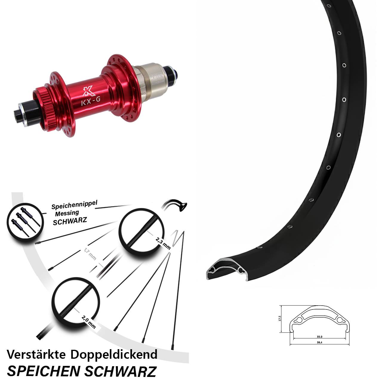 Hinterrad QR 29 Zoll Ryde Disc 35 KX-G rot XDR
