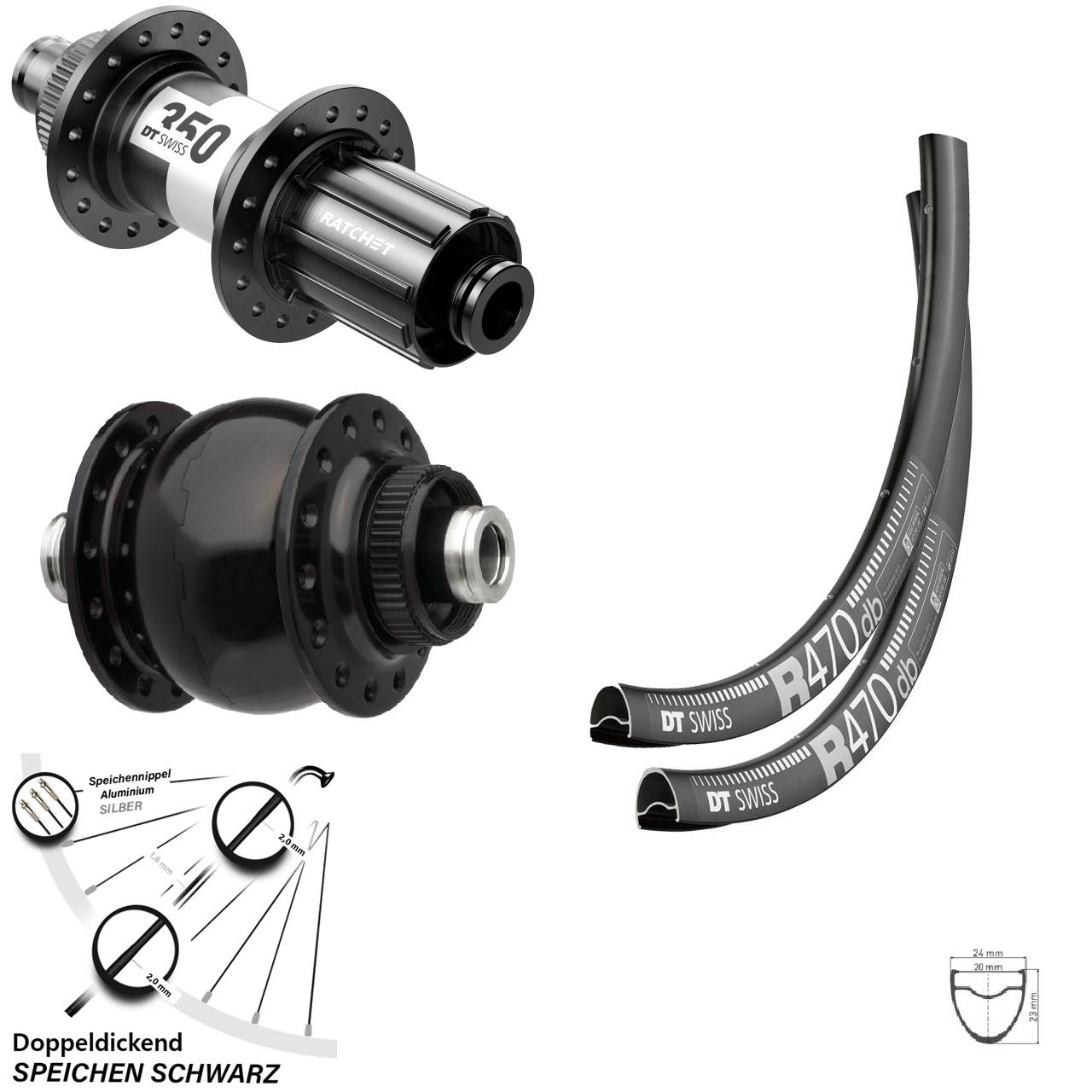 Dynamo SON 28 Zoll Laufradsatz R 470 DT Swiss 350 Centerlock 11-fach Disc Steckachse