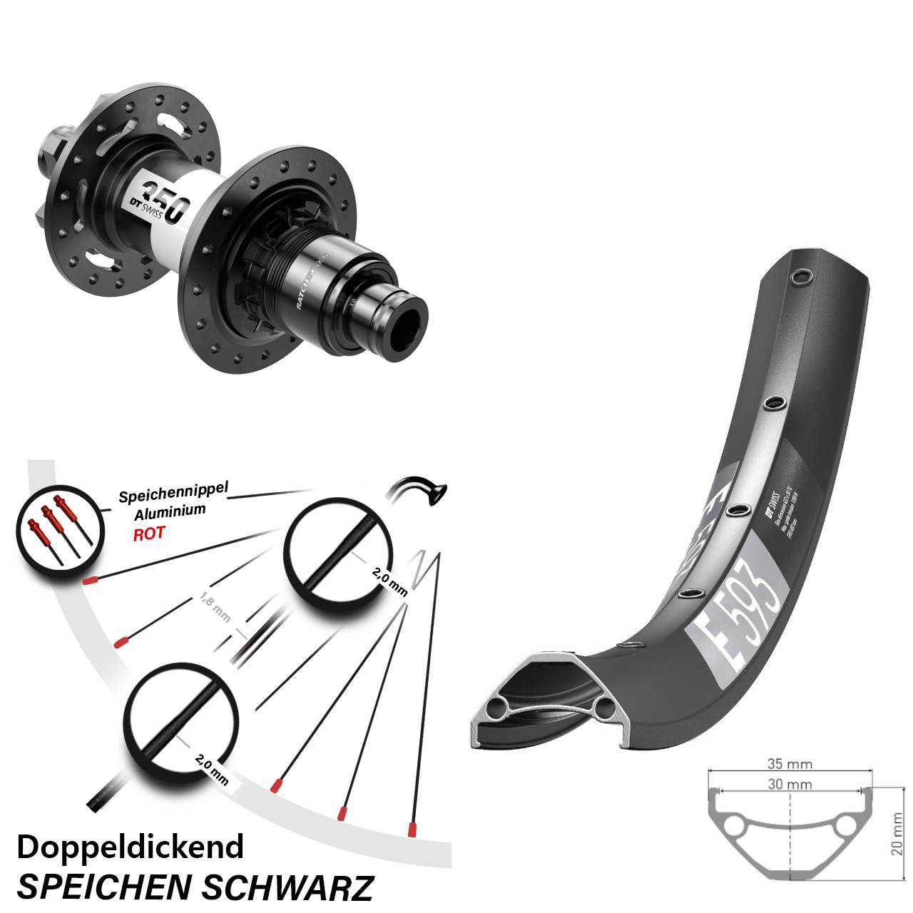 27,5 Zoll DT Swiss E 593-350 DEG72 Disc Hinterrad 12x148 XD