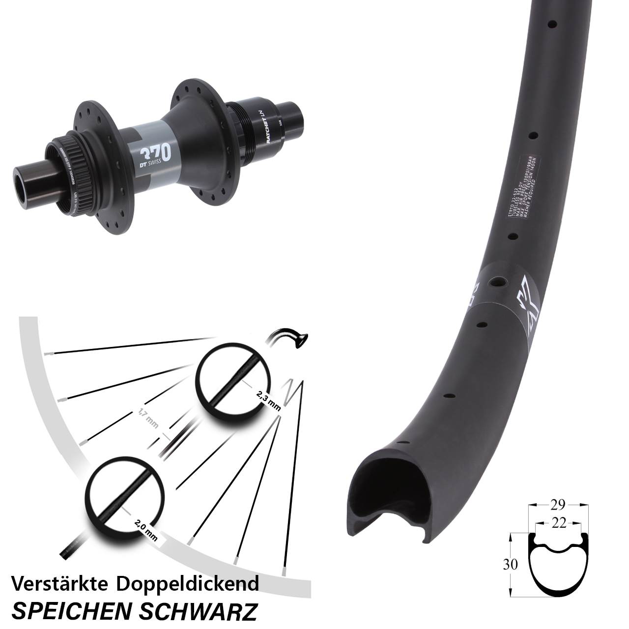 Hinterrad Centerlock 29 Zoll KX-RC Gravel Carbon DT Swiss 370 XDR 11-12 fach 12x142