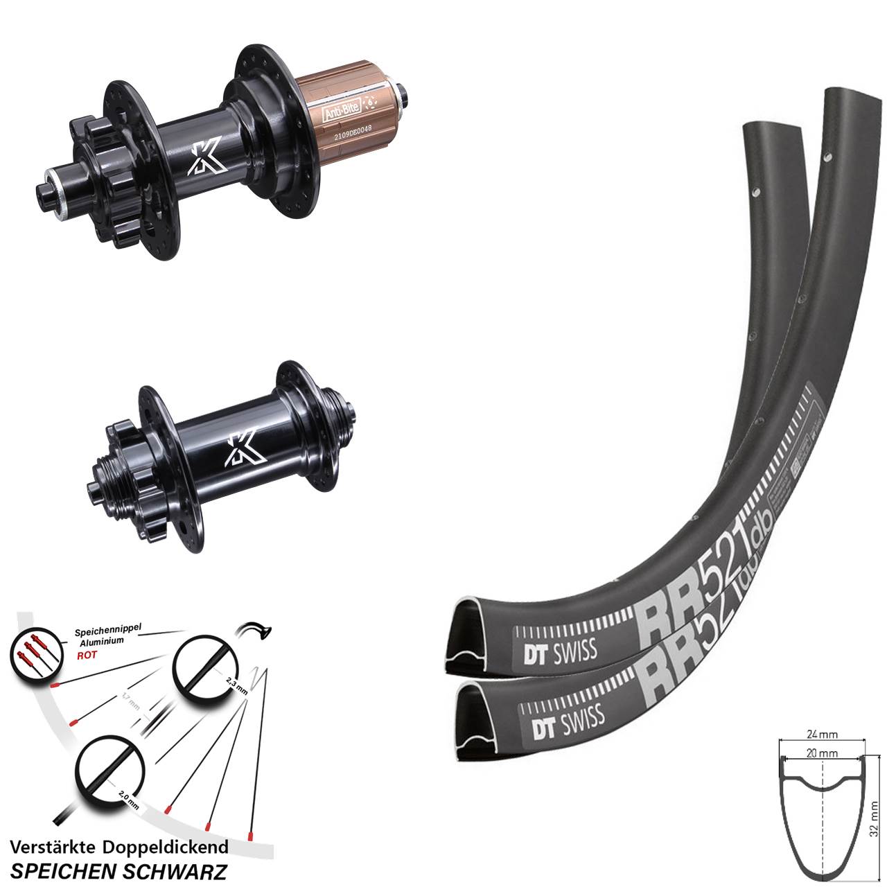 Disc Laufrad-Satz 28 Zoll DT Swiss RR 521 KX-M 8-12 fach für Schnellspanner