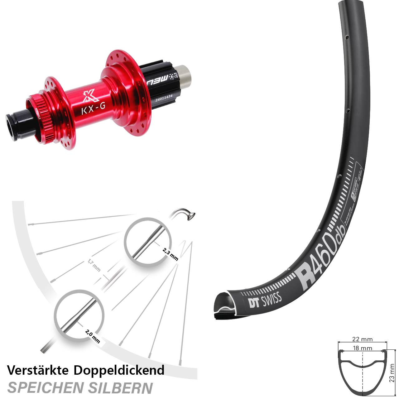 Centerlock Hinterrad 12x142 28 Zoll DT Swiss R 460 KX-G rot Campagnolo N3W