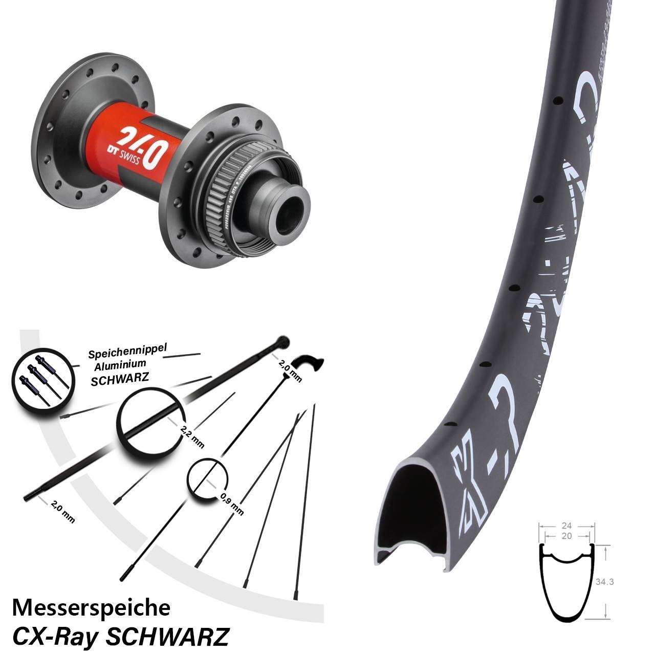 Vorderrad Centerlock 28-29 Zoll KX-R Road DT Swiss 240 12x100 CX-Ray