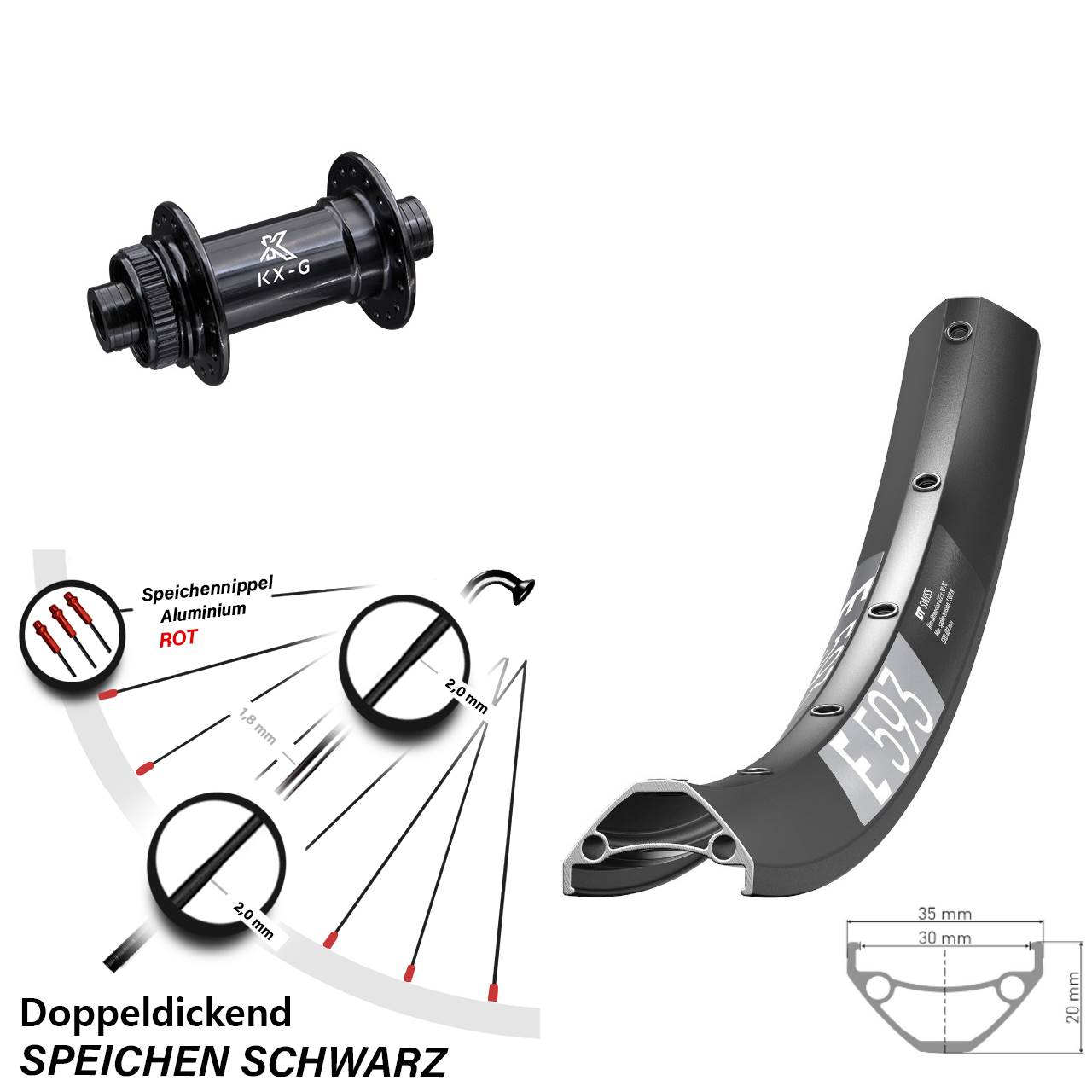 Centerlock Vorderrad 650B DT Swiss E593 KX-G 15x100