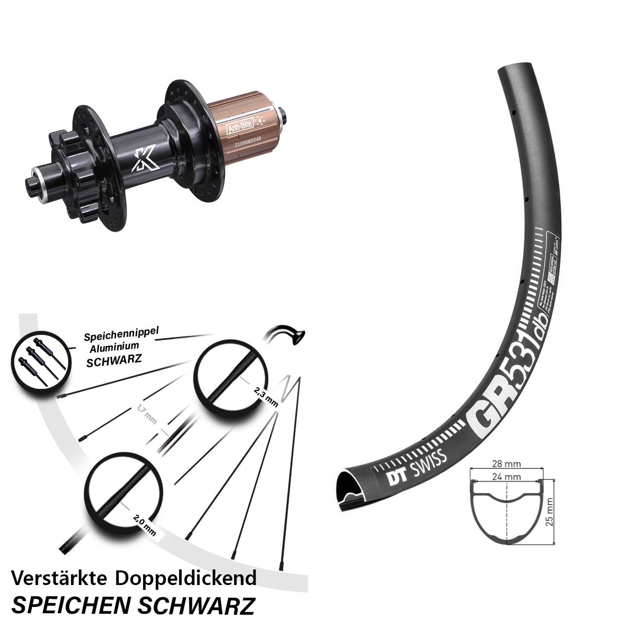 28 Zoll DT Swiss GR 531 KX-M Disc Laufrad QR 8-12 fach HG