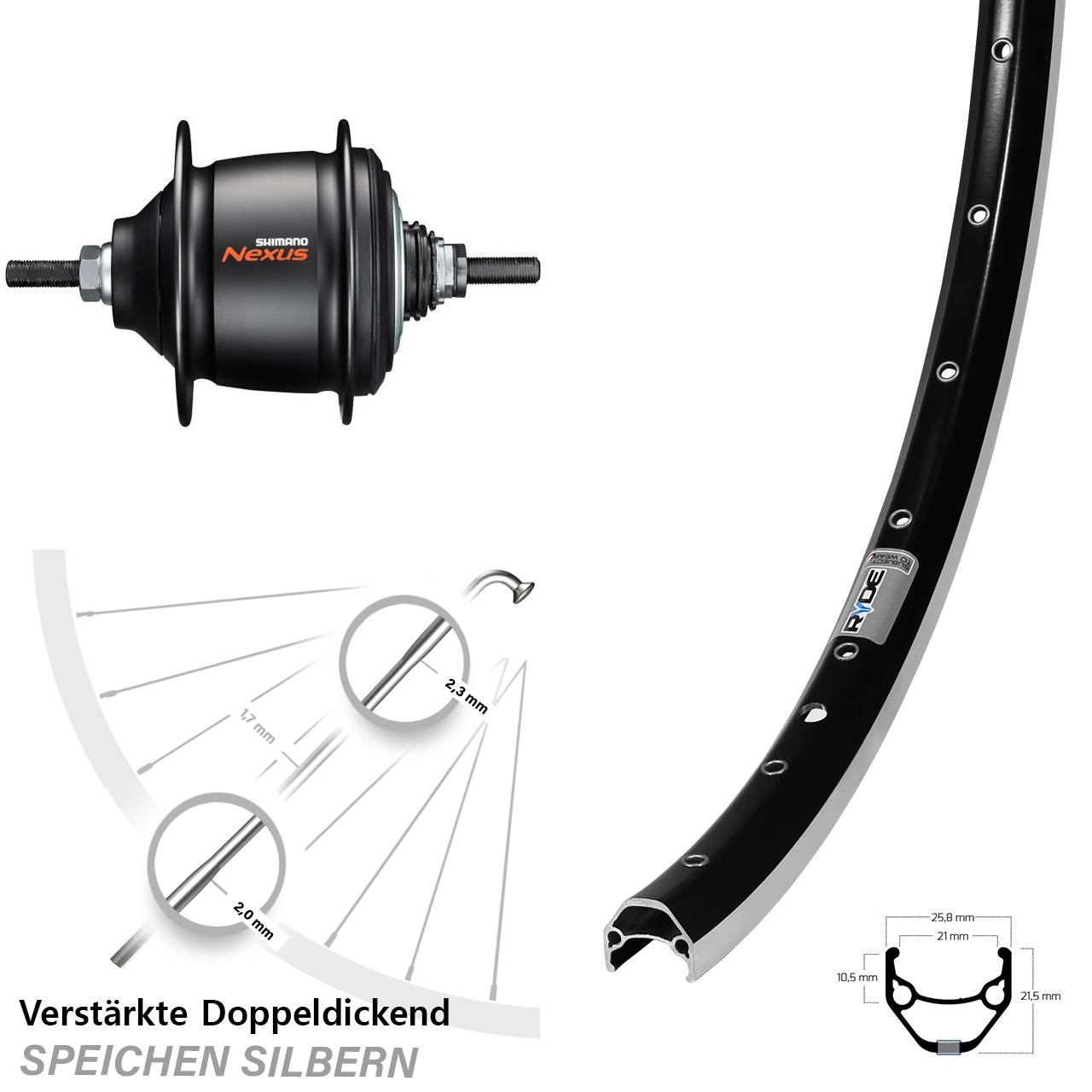 26 Zoll Hinterrad Shimano Nexus 8 Gang Freilauf Ryde Zac 421