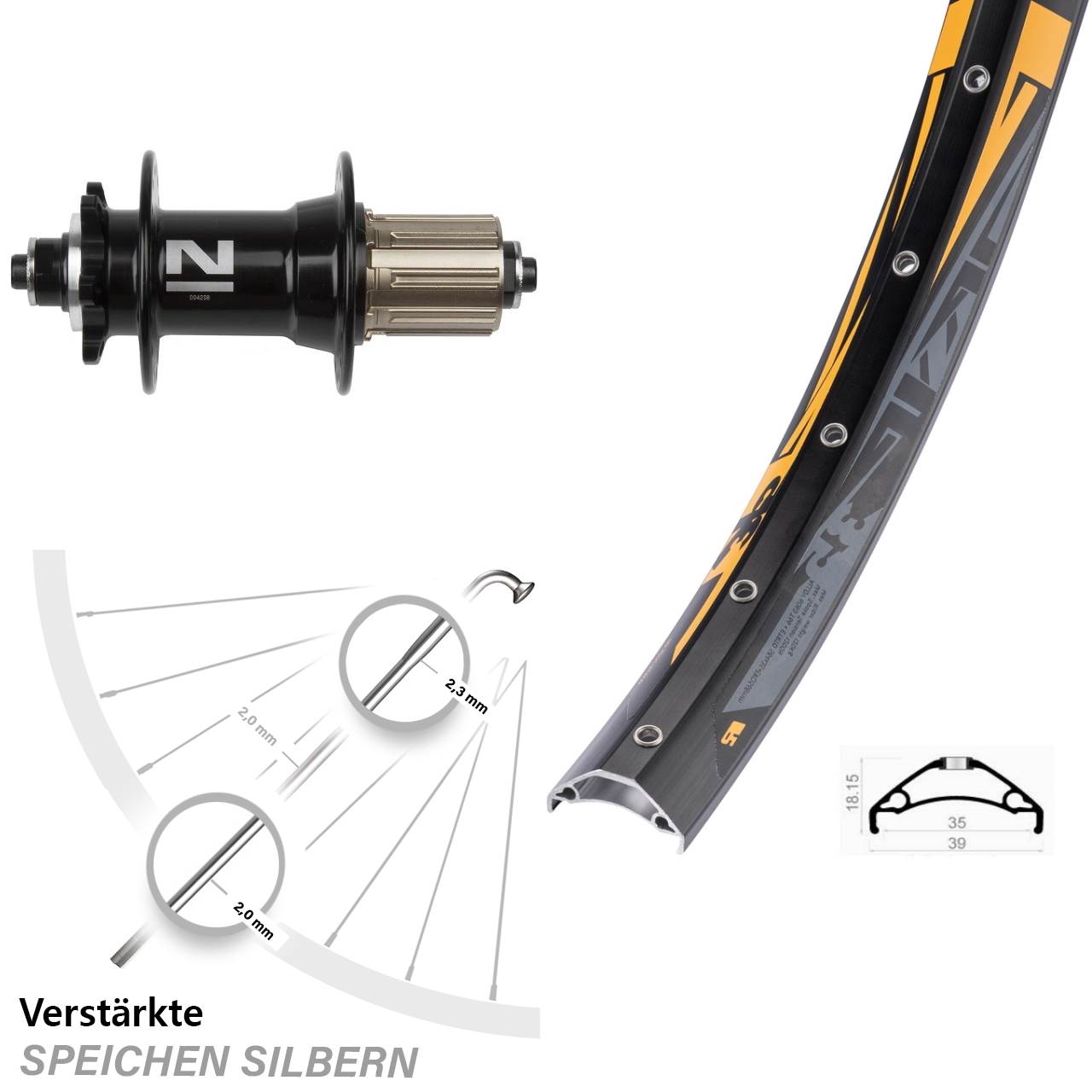 6-Loch Hinterrad 27,5 Zoll Rodi TRYP 35 Novatec D-042SB 8-11 fach HG für Schnellspanner
