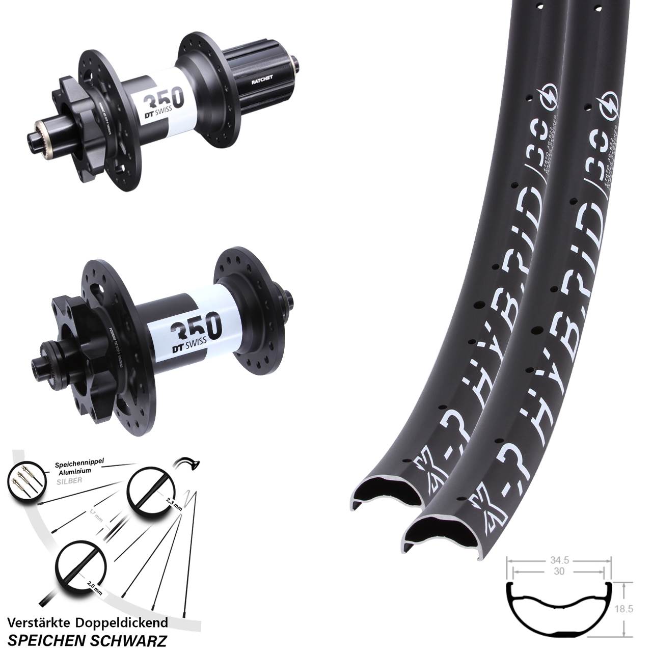 6-Loch Laufradsatz 29 Zoll KX-R Hybrid 30 DT Swiss 350 Ratchet 36 8-11 fach HG QR