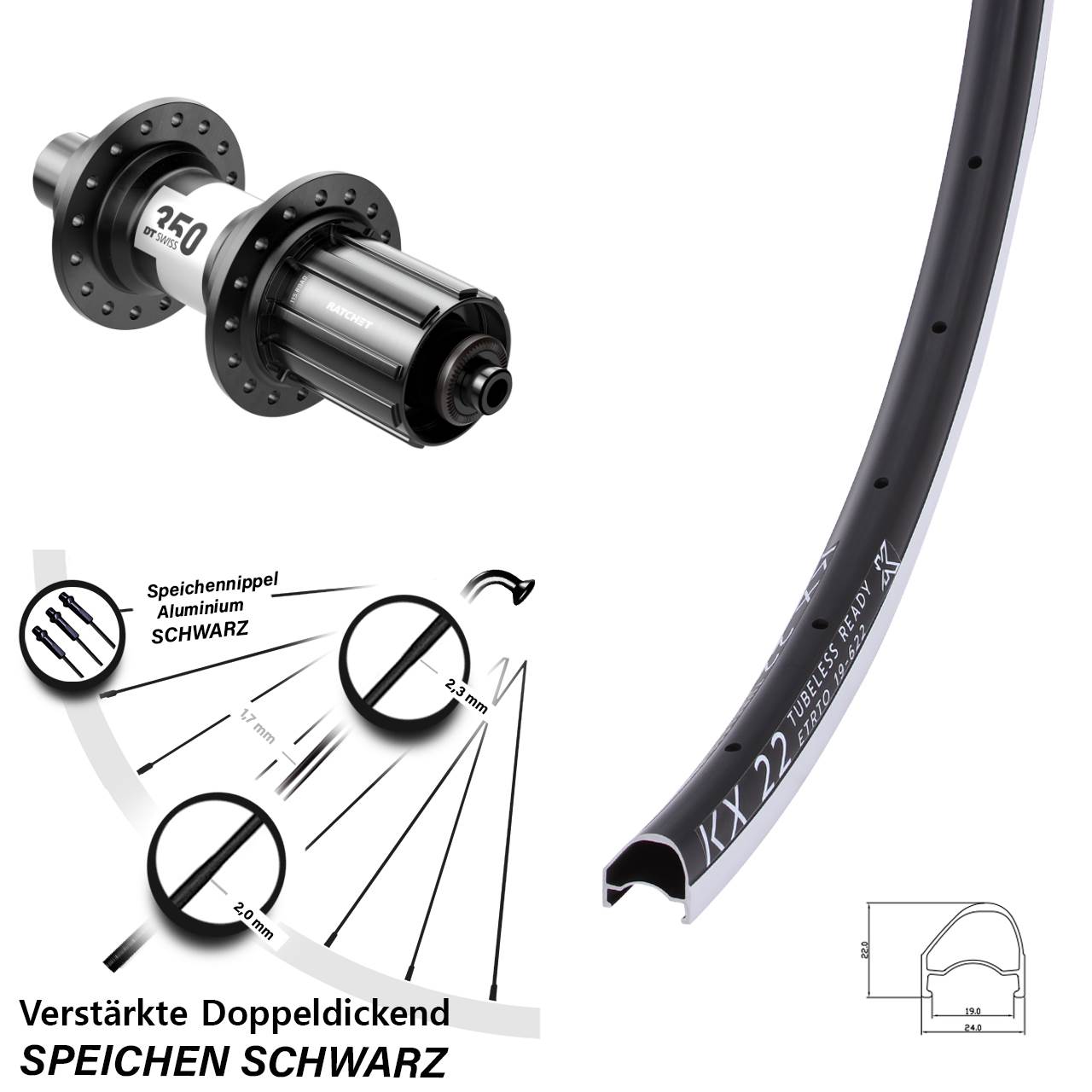 28 Zoll KX 22 OS DT Swiss 350 Rennrad Laufrad hinten QR 11-12 fach
