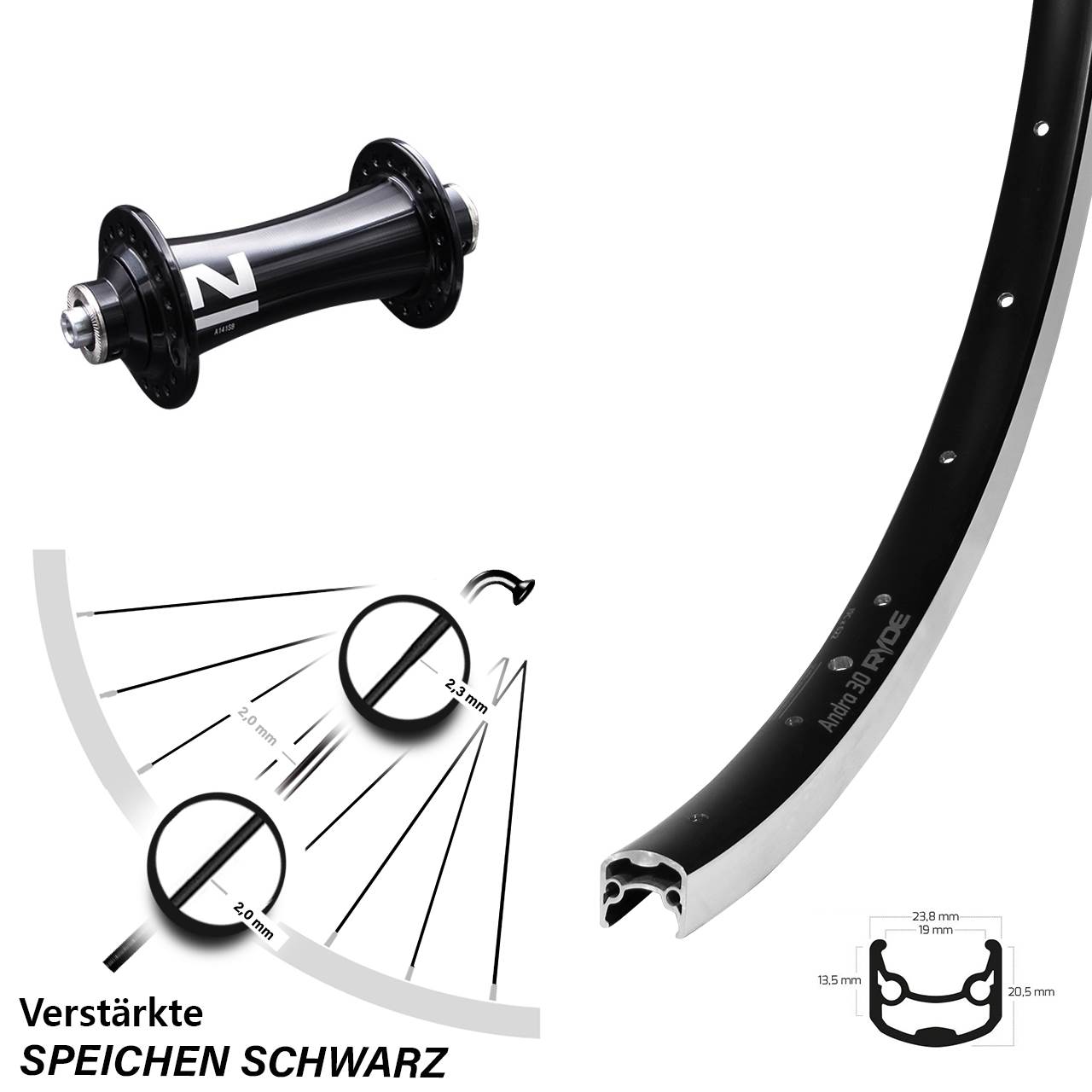 26 Zoll Ryde Andra 30 Novatec A141SB Vorderrad für Schnellspanner