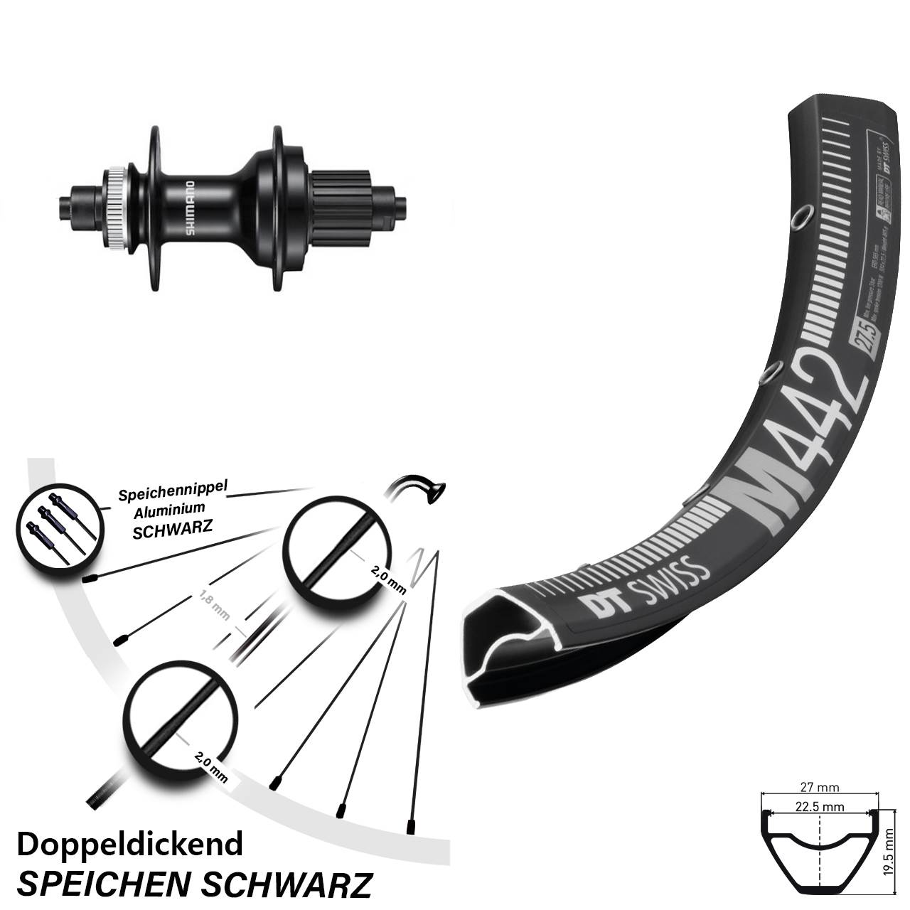 Hinterrad QR 28 Zoll DT Swiss M 442 Shimano FH-MT500 Micro Spline