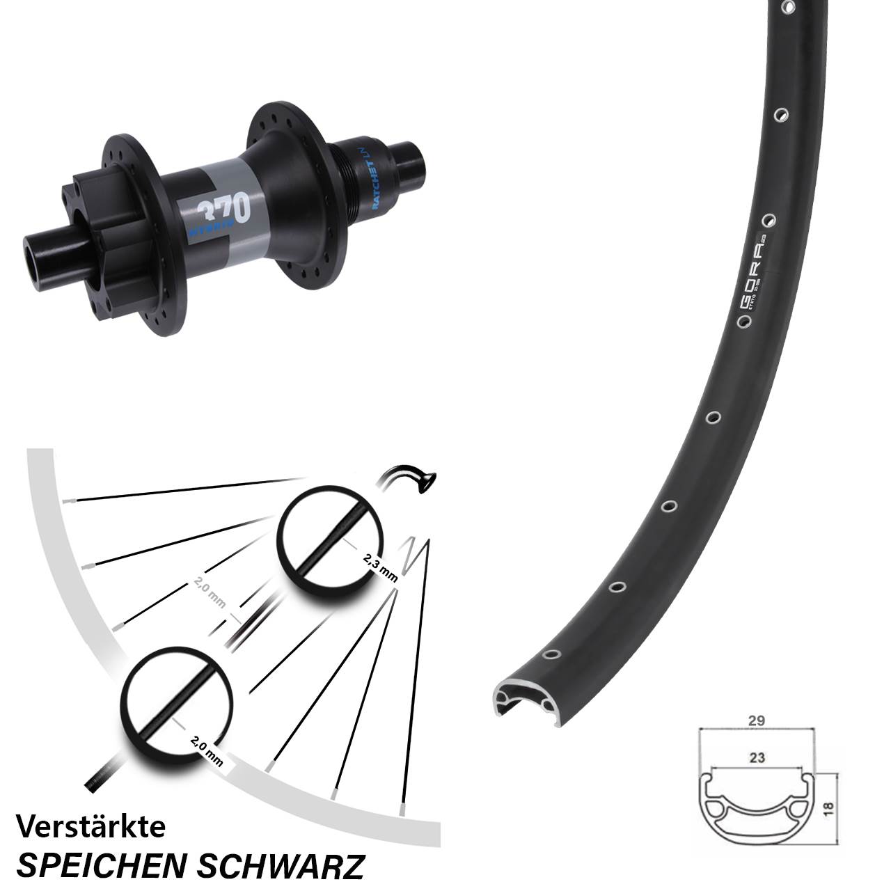 Gora 23 DT Swiss 370 Hybrid 26 Zoll Disc Laufrad 12x148 SRAM XD