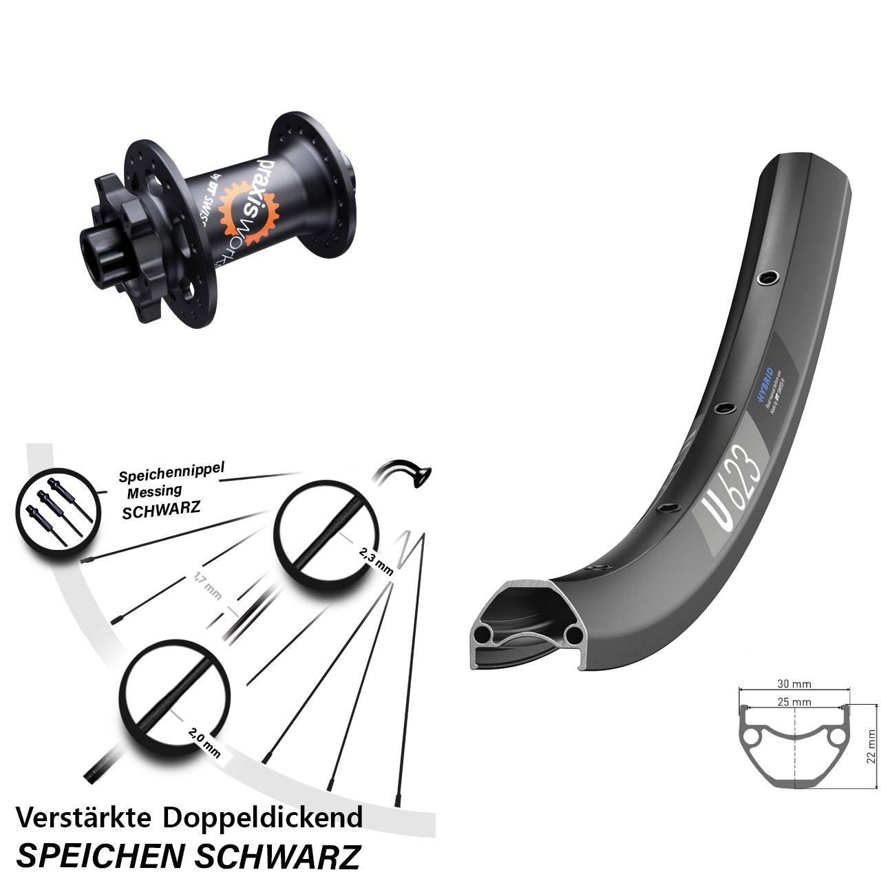 Vorderrad 6-Loch für Schnellspanner 28 Zoll DT Swiss U 623-350 15x100