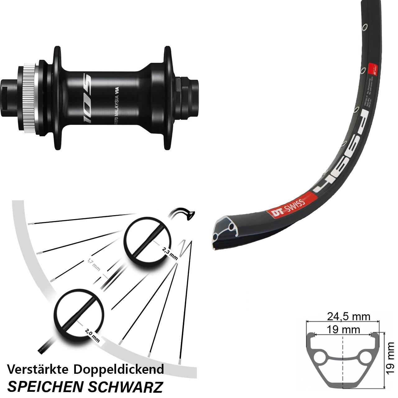 28 Zoll Shimano 105 HB-R7070 DT Swiss 466D Vorderrad Centerlock 12x100