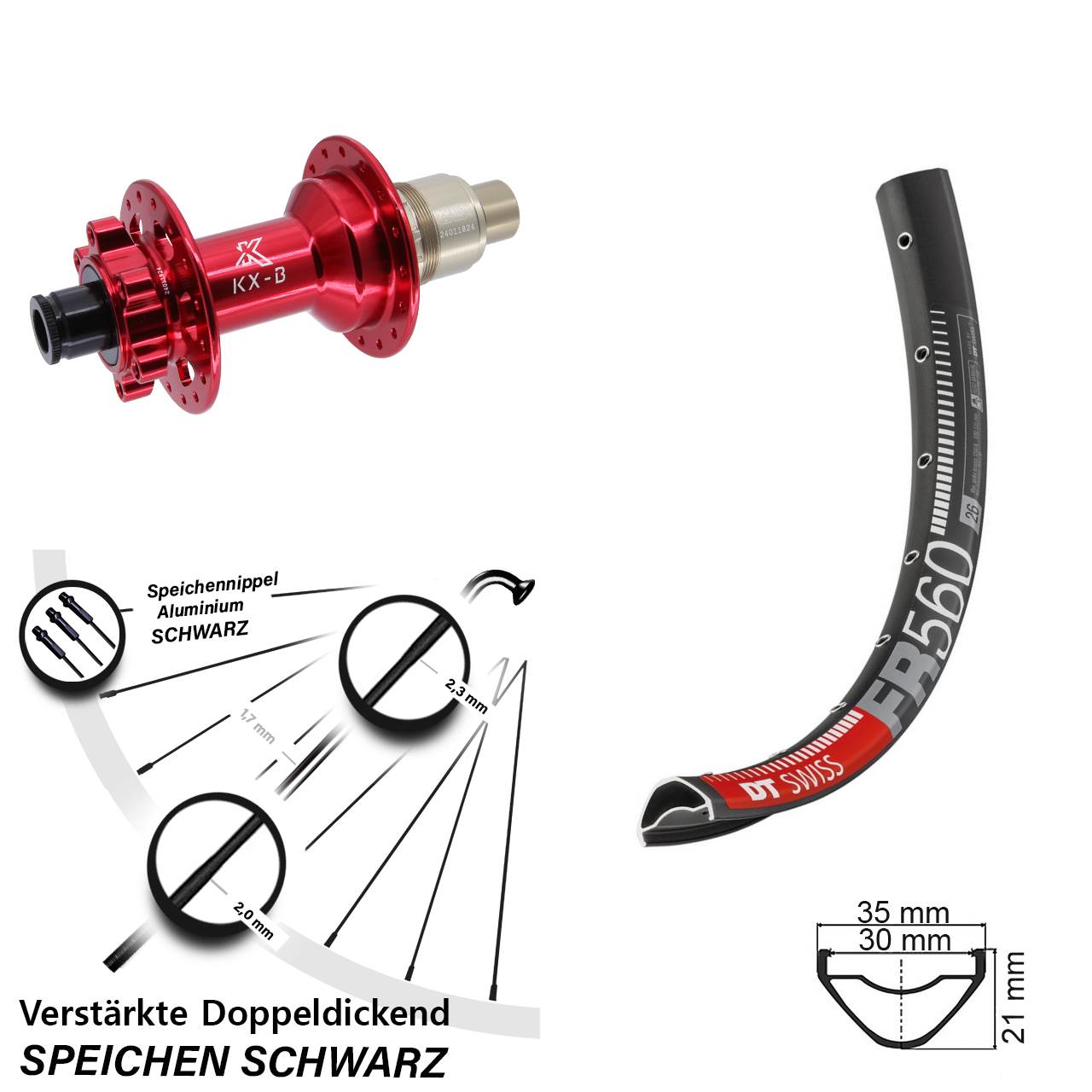 Disc Hinterrad 26 Zoll DT Swiss FR 560 KX-B rot XD 11-12 fach 12x148 Boost