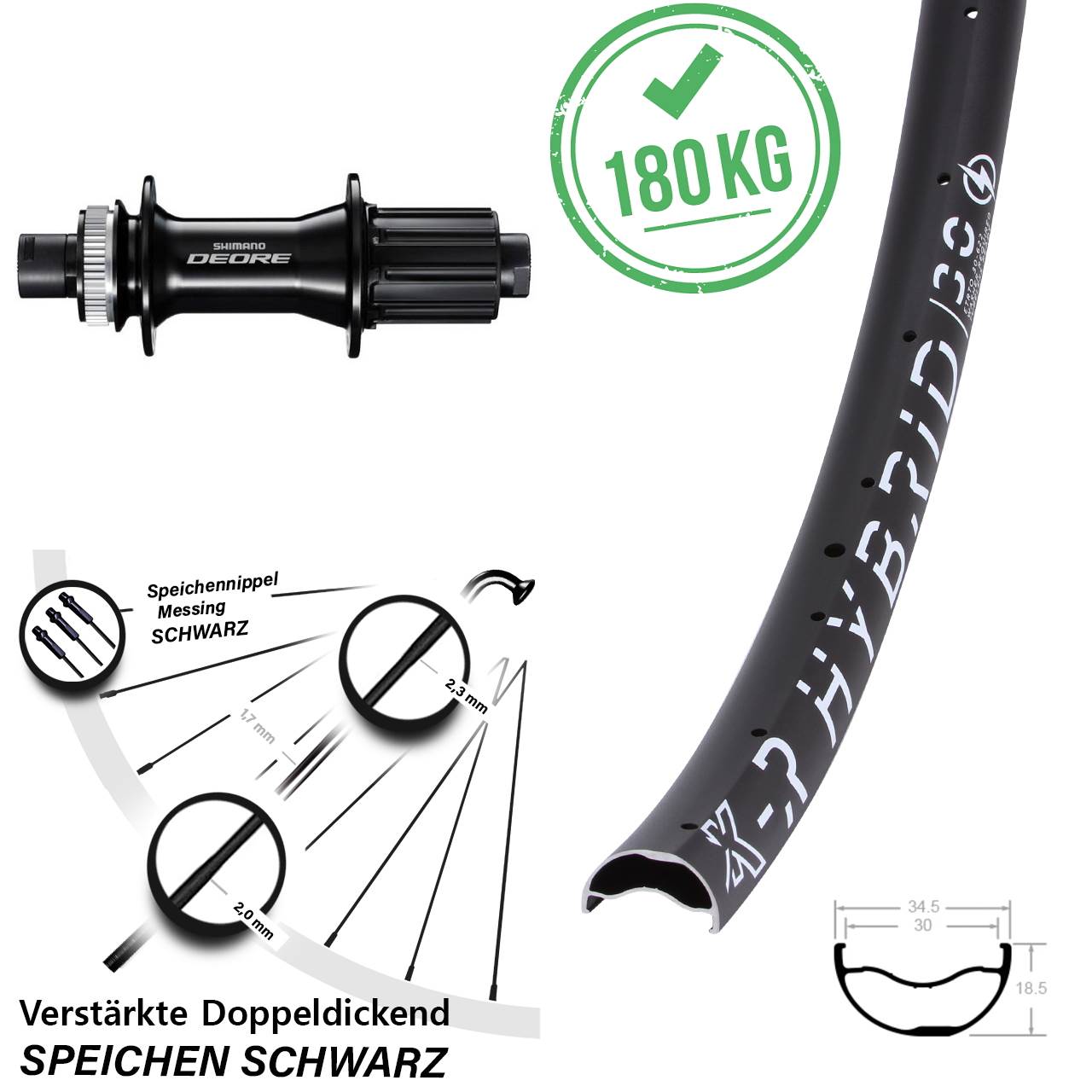 Disc Hinterrad 12x148 29 Zoll KX-R Hybrid 30 Shimano Deore FH-M6010-B 8-11 fach