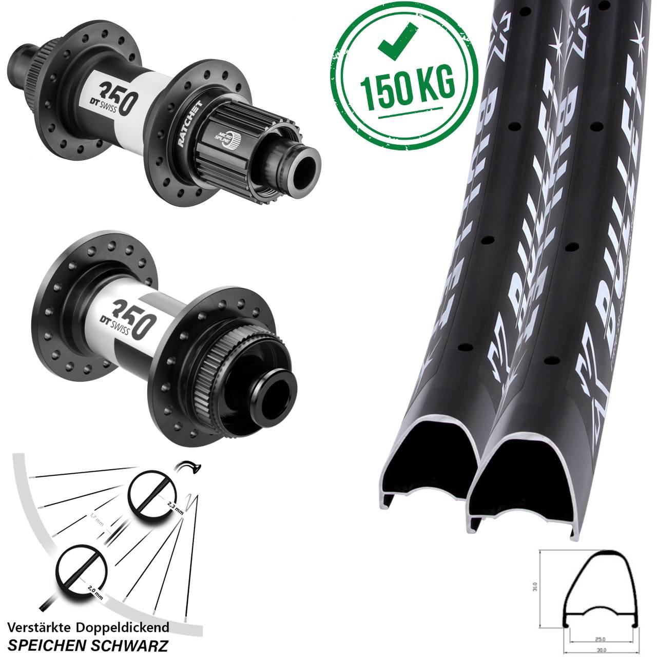 28-29 Zoll KX Bullet OS DT Swiss 350 Centerlock Laufradsatz 12x100/142 Micro Spline
