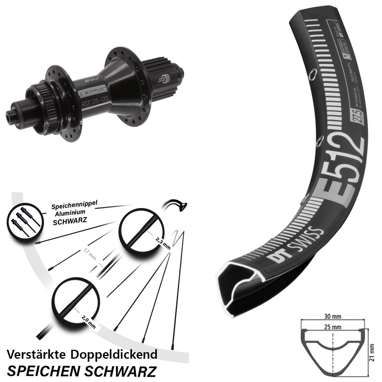DT Swiss E512-370 Hybrid 650B Disc Laufrad für Schnellspanner Shimano Micro Spline