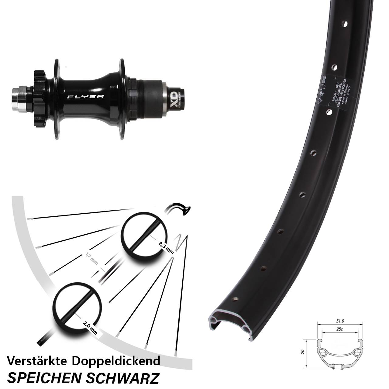 Hinterrad 6-Loch 20 Zoll Mach1 Kargo Formula DHT-142 SRAM XD 12x142