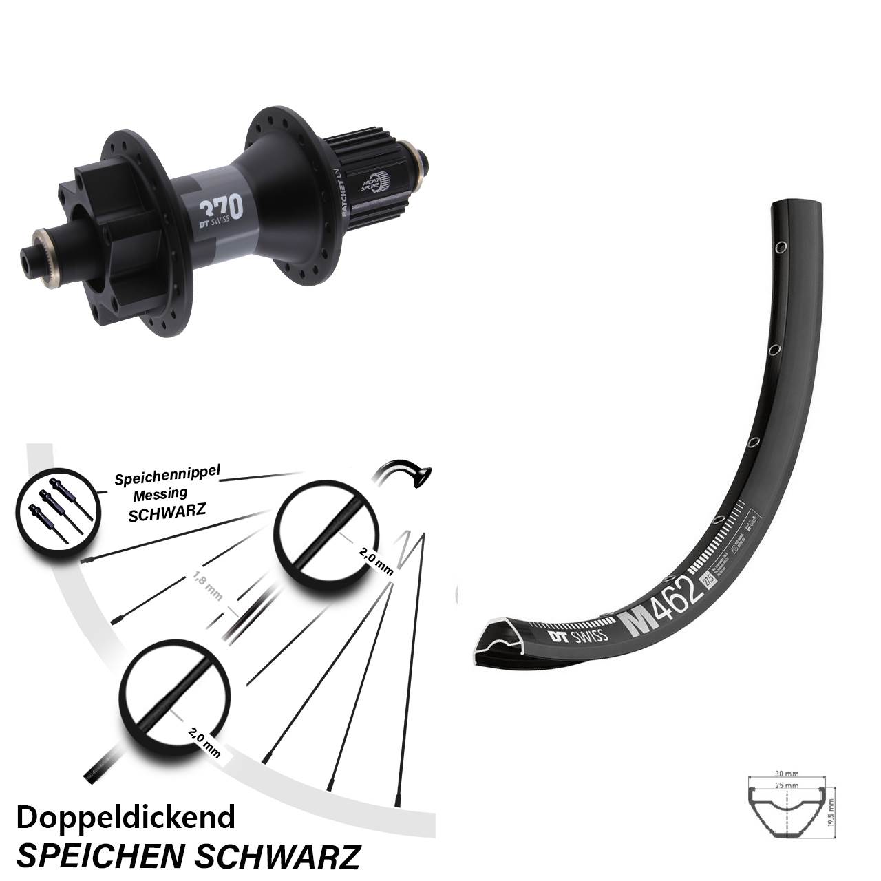 6-Loch Hinterrad QR 27,5 Zoll DT Swiss M 462-370 Micro Spline