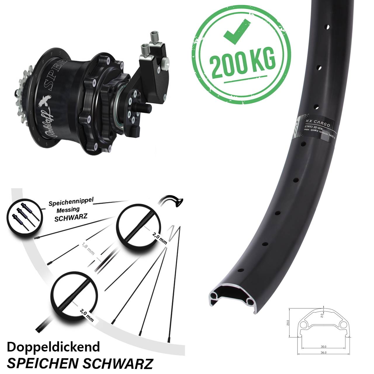 29 Zoll Laufrad KX Cargo TR Rohloff Speedhub 500/14 TS DB OEM Tandem schwarz