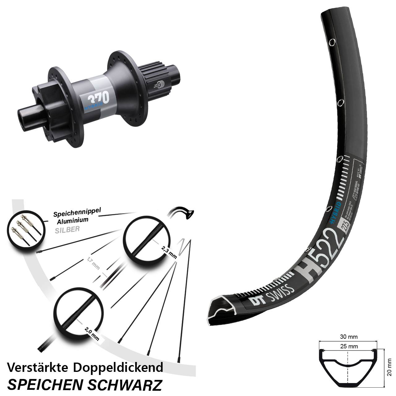 29 Zoll Hinterrad E-Bike H 522 DT Swiss 370 Hybrid Boost Micro Spline Shimano