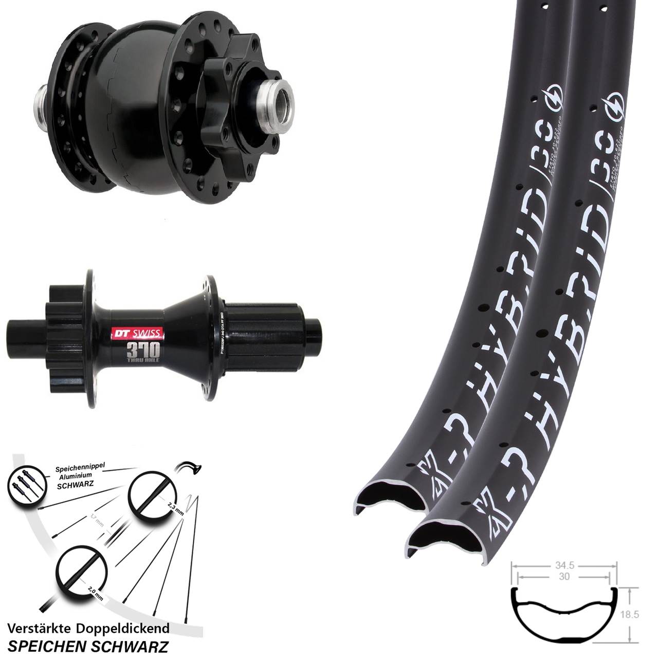Laufradsatz 6-Loch 29 Zoll KX-R Hybrid 30 DT Swiss 370 Hybrid SON 28 8-11 fach 12x100/142