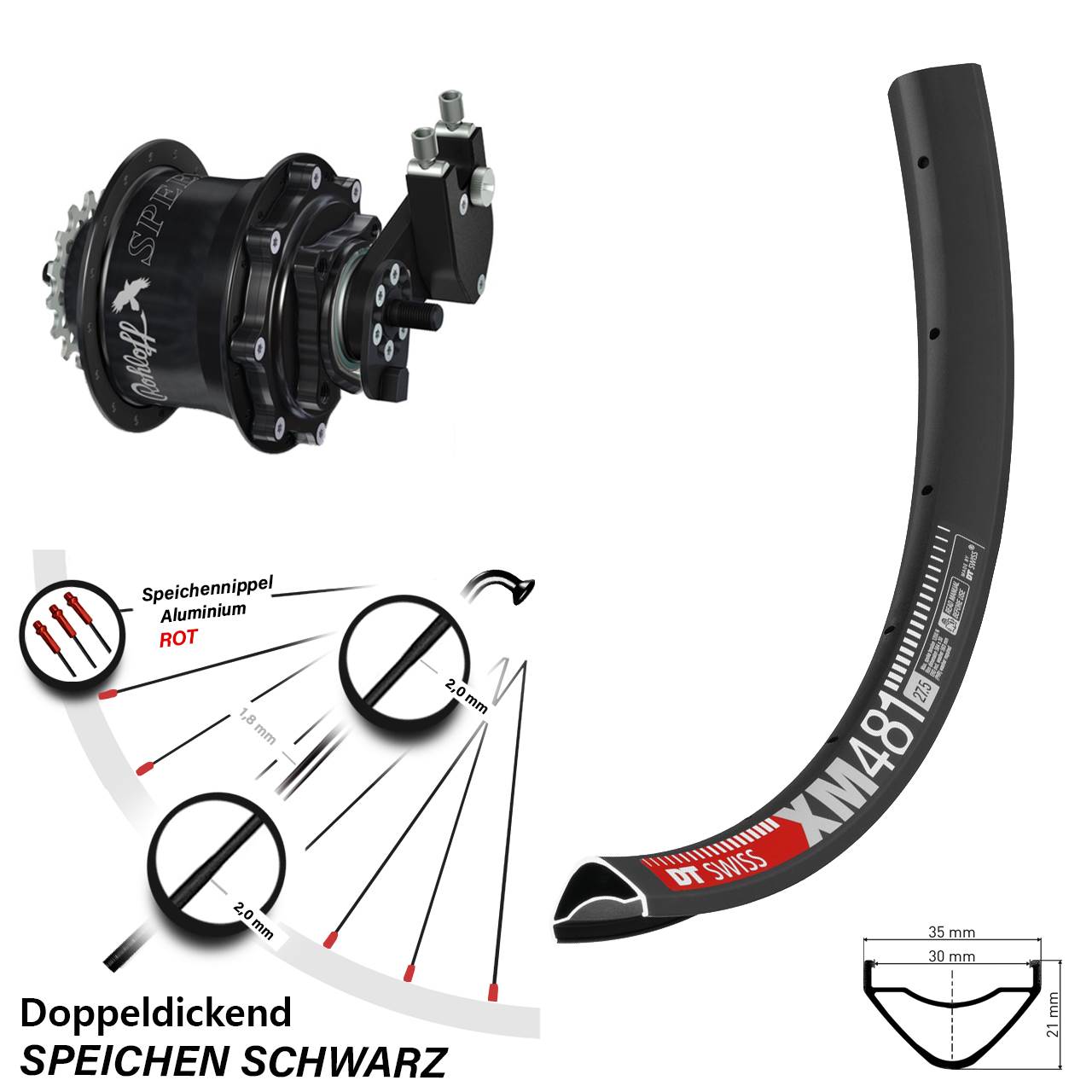 Disc Hinterrrad 27,5 Zoll DT Swiss XM 481 Rohloff Speedhub TS DB OEM Tandem