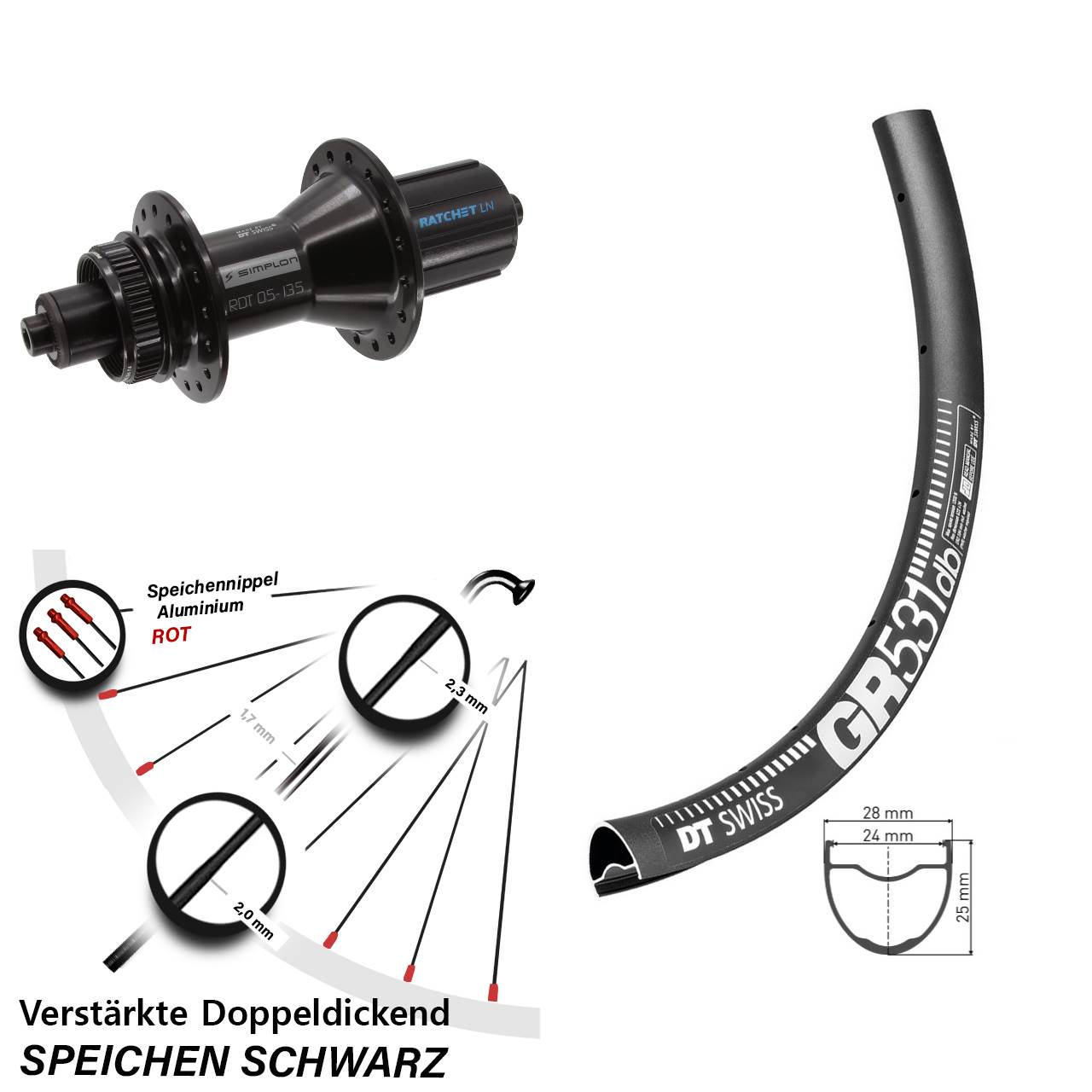 Centerlock Hinterrad für Schnellspanner 28 Zoll DT Swiss GR 531-370 Hybrid 8-11 fach
