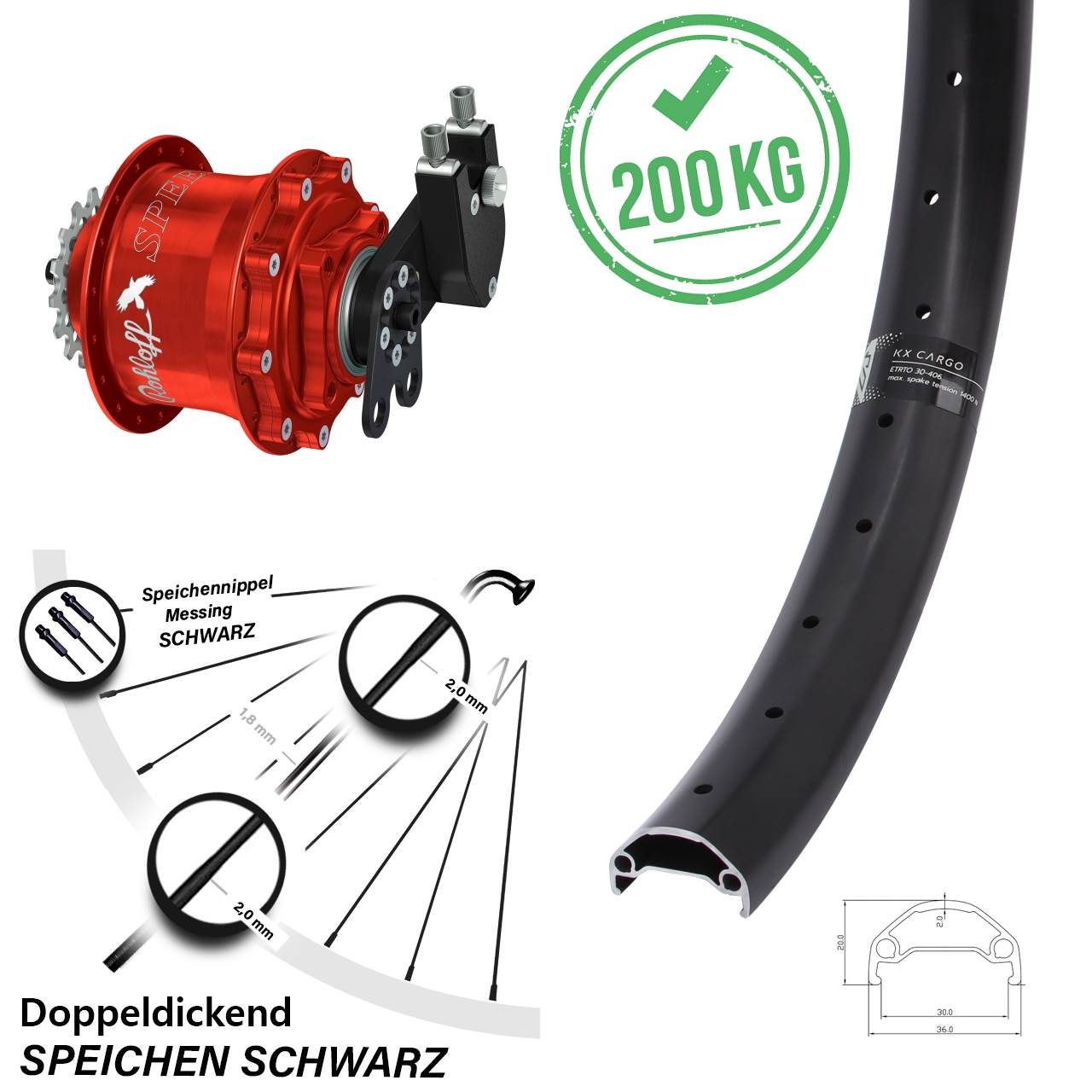 27,5 Zoll Laufrad KX Cargo TR Rohloff Speedhub 500/14 CC DB Tandem rot