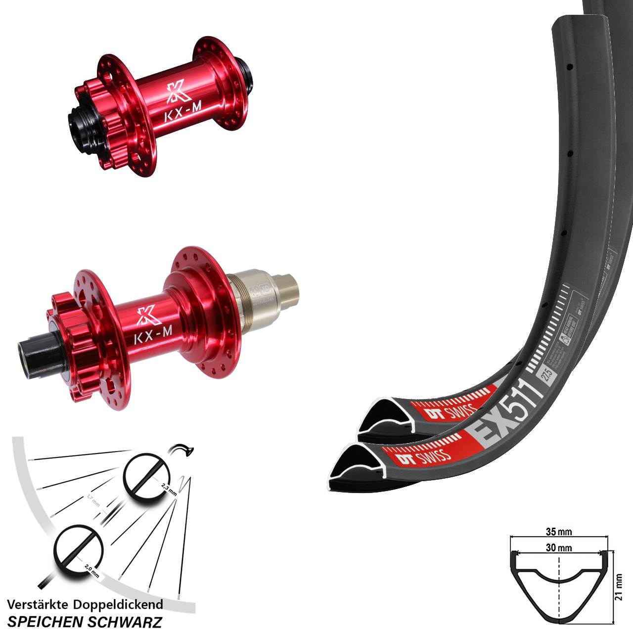 Disc Laufrad-Satz 29 Zoll DT Swiss EX511 KX-M rot XD 11-12 fach 12x100/142