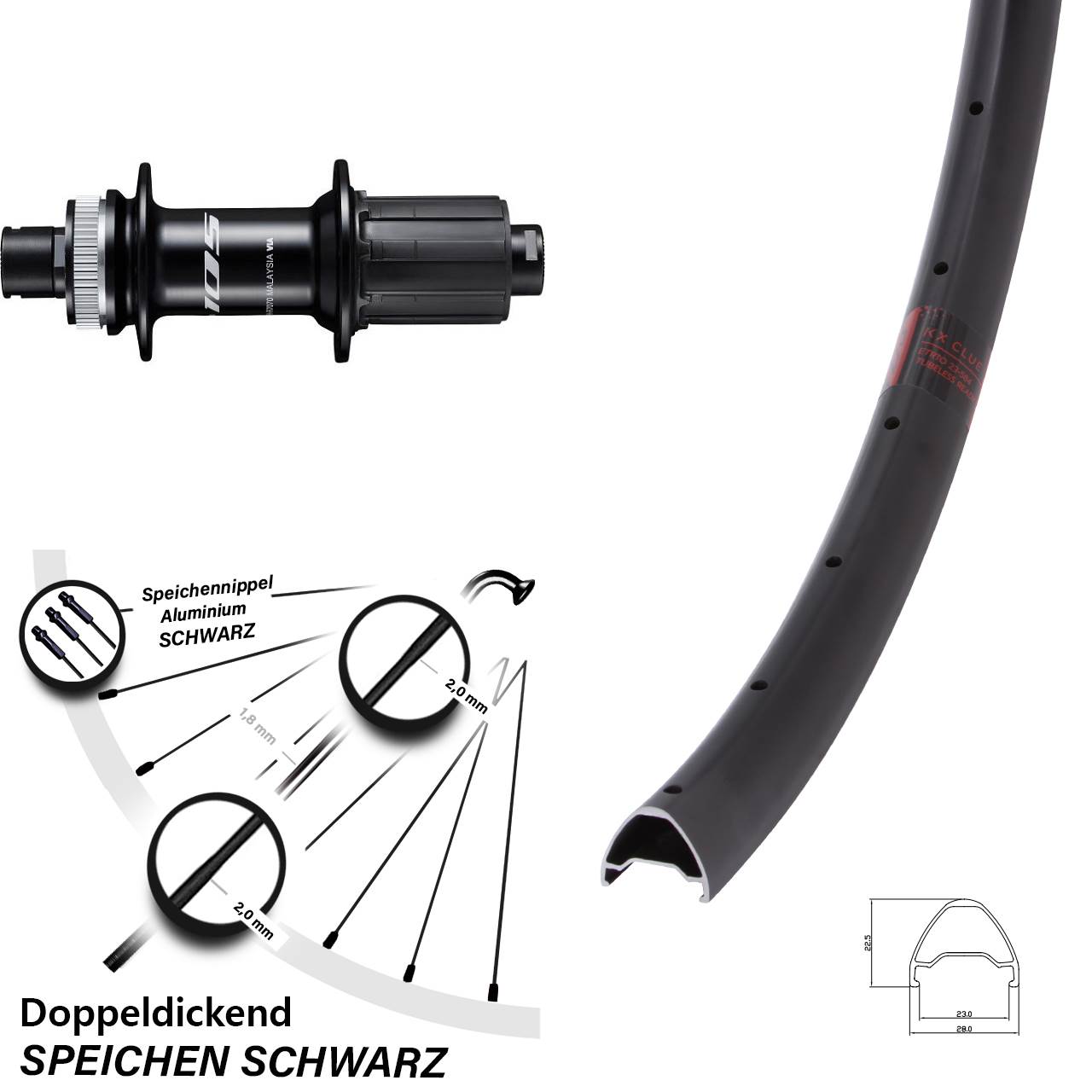 Centerlock Hinterrad 12x142 28 Zoll KX Clue Shimano FH-R7070 8-12 fach