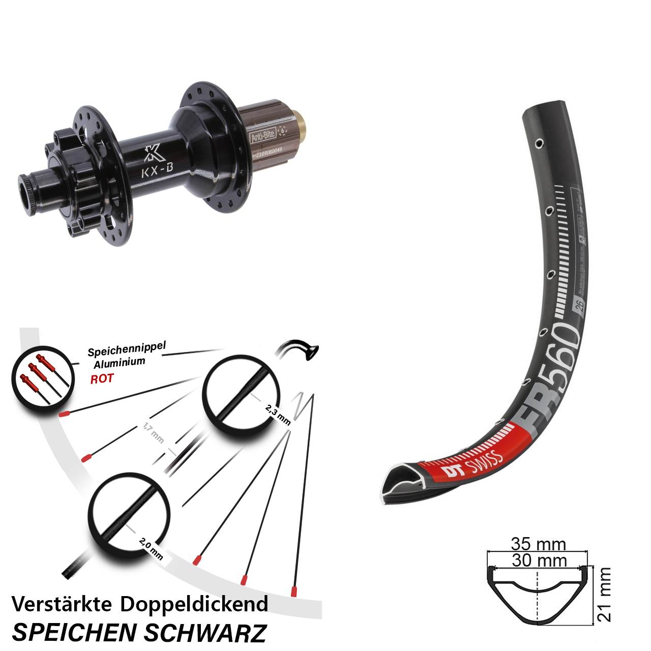 DT Swiss FR560 KX-B 26 Zoll Hinterrad 6-Loch 12x148 Boost 8-11 fach HG