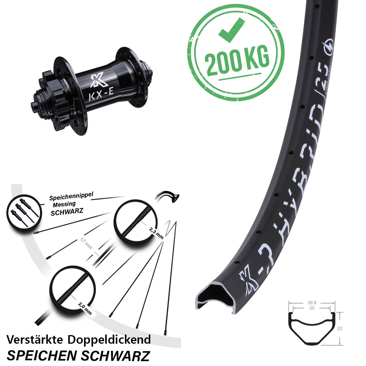 27,5 Zoll KX-R Hybrid 25 Vorderrad 6-Loch für Schnellspanner