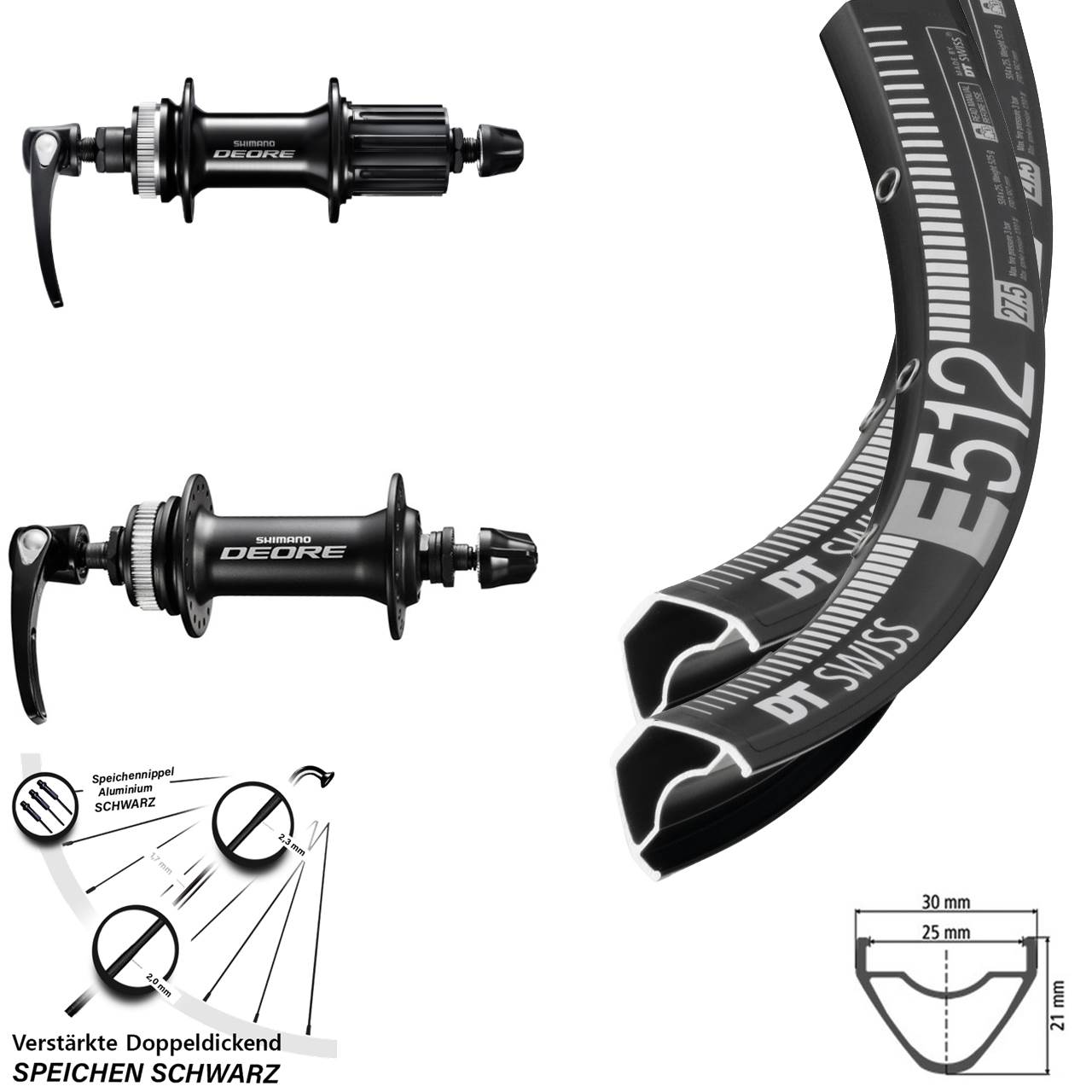 Centerlock Laufradsatz QR 29 Zoll DT Swiss E512 Shimano Deore 8-11 fach HG