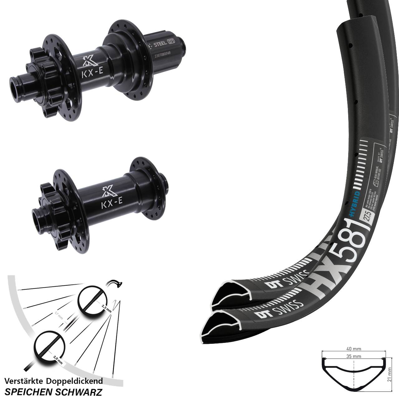 DT Swiss HX581 KX-E Heavy Duty 27,5 Zoll Laufradsatz Boost 6-Loch 8-12 fach