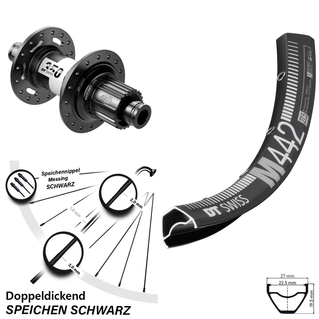 Disc Laufrad 28-29 Zoll DT Swiss M 442 350 DEG 72 Shimano Micro Spline 12x148
