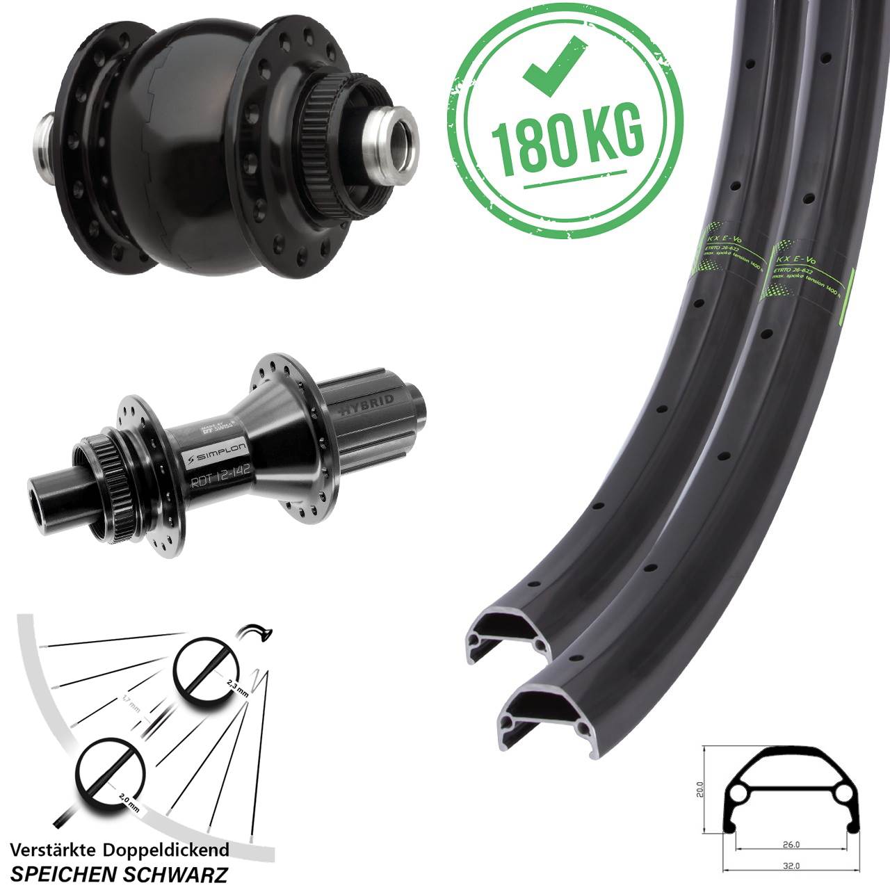 KX Evo DT Swiss 370 Hybrid SON 28 29 Zoll Laufradsatz Centerlock 12x100/142 8-11 fach HG
