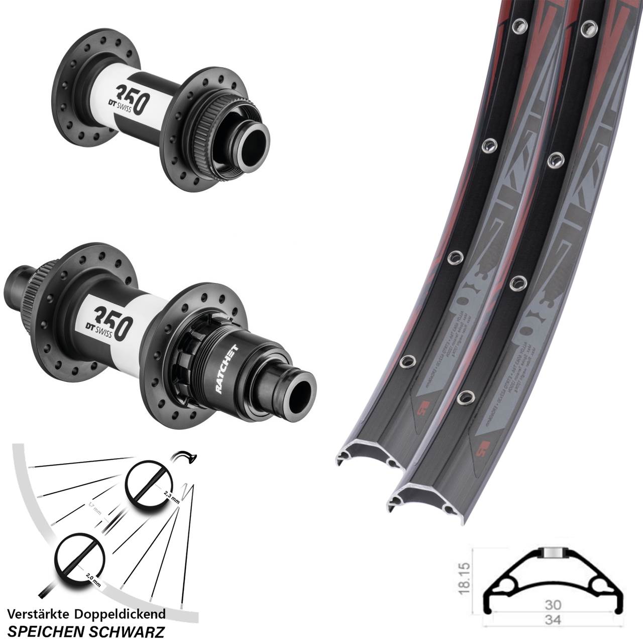 Rodi TRYP 30 DT Swiss 350 29 Zoll Disc Laufradsatz 15x100 12x142 XD